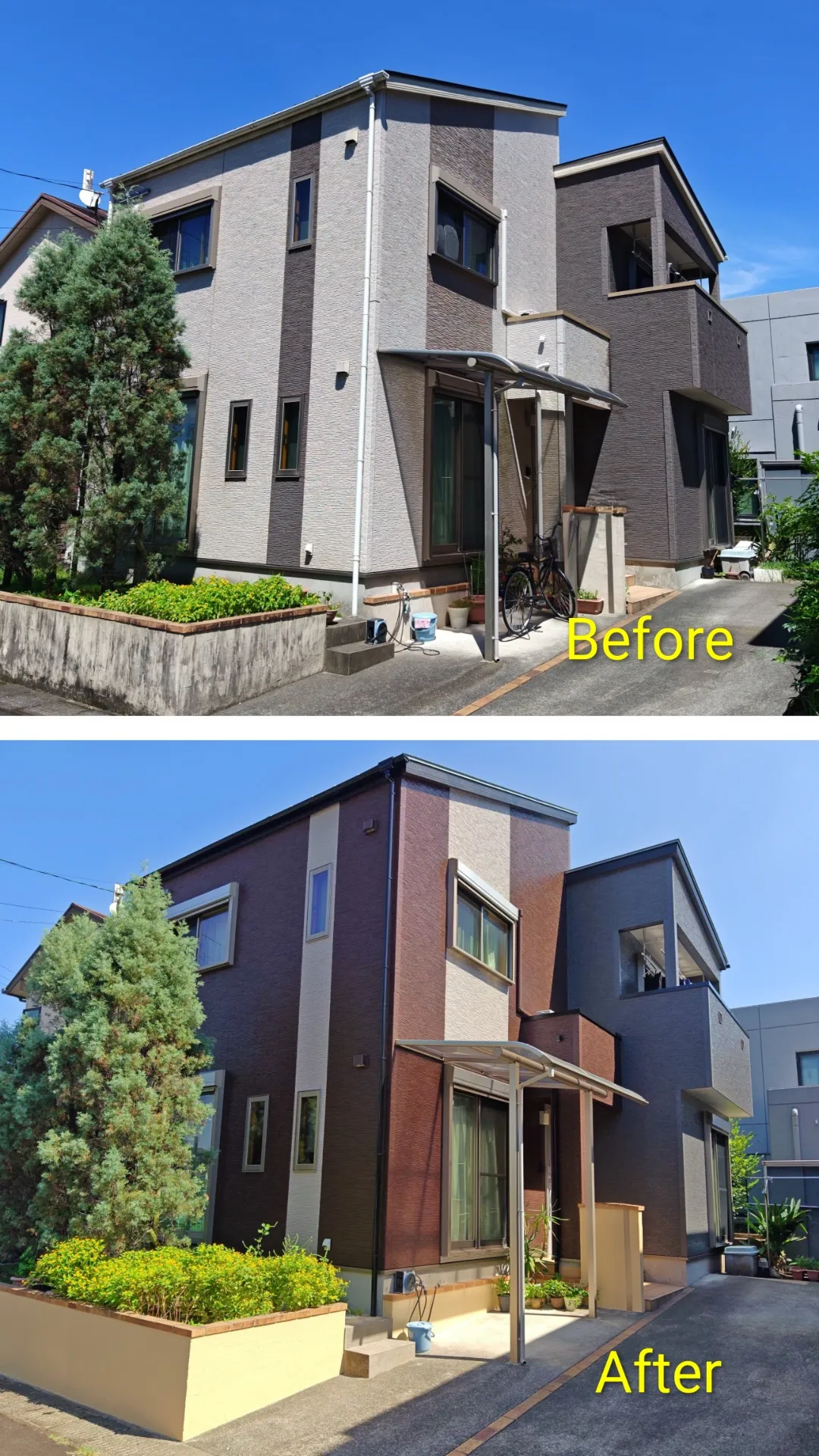 鹿児島市：【施工事例】ブラウン×ベージュ×グレーのモダン配色で外観を一新！